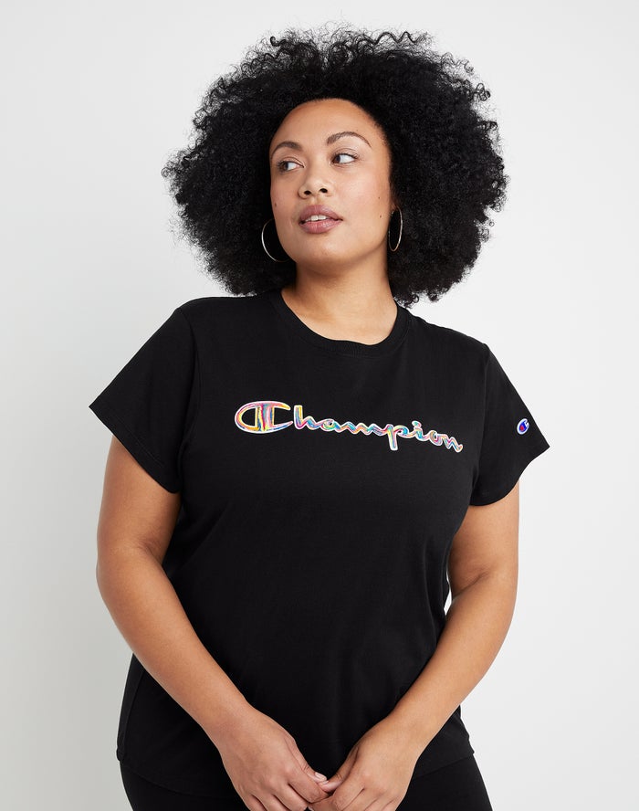 Champion Womens T-Shirt NZ - Plus Classic Brush Stroke Script Logo Black ( 9712-EPZIA )